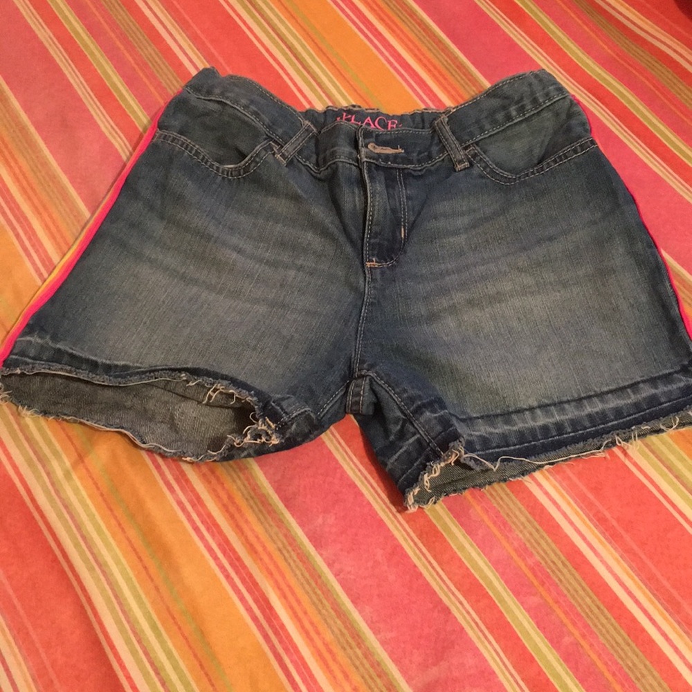 Rainbow sided striped jeans shorts
